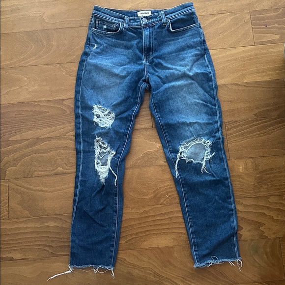 L'AGENCE Denim - L'AGENCE‎ Dark Blue Distressed Straight Leg Jeans